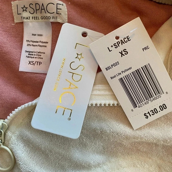 NWT L*Space Best Life Crop Pullover Half Zip Pockets Terry Cloth Pink Cream XS - Picture 9 of 9